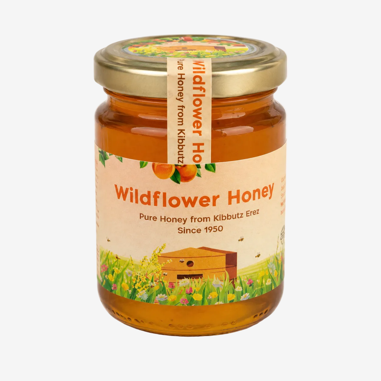 Jar of natural wildflower honey from Kibbutz Erez in Israel's western Negev region