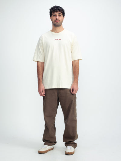 Omer Wenkert Heart T-Shirt in off-white cotton with a relaxed fit and small red chest lettering.